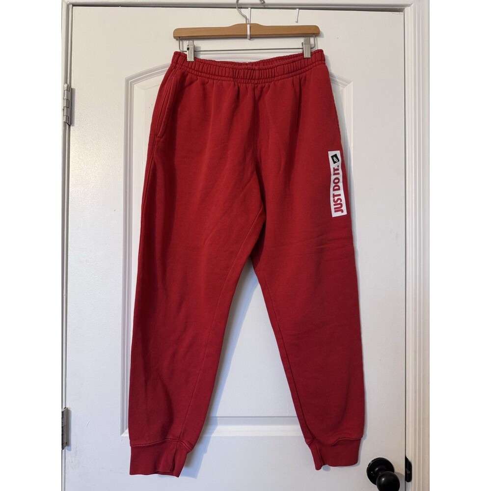 Nike Sportswear Just Do It Fleece Joggers Pants Men Medium Red Pockets